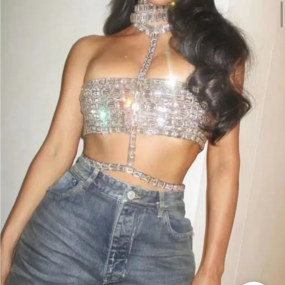 Kim k inspired rhinestone top